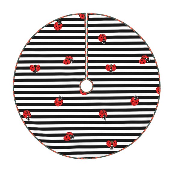 Xecao Ladybugs on Black and White Striped Pattern Christmas Tree Skirt Holiday Part Decorations for Christmas Tree, Farmhouse Christmas Decor Xmas Holiday Home Party Decorations-36"