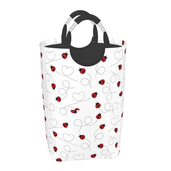 Xecao Ladybugs Flying On Dotted Route for Laundry Basket,Collapsible Large Laundry Hamper,Wash Bag for Laundry Room, Rolling Laundry Basket with Handles