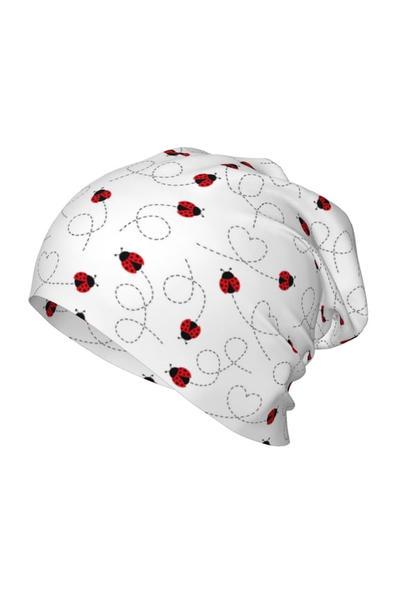 Ladybugs Flying On Dotted Route Print Beanie Hat Toddler Girls Boys, Baby Hats Winter Warm Knitted Thermal, Kids Winter Caps