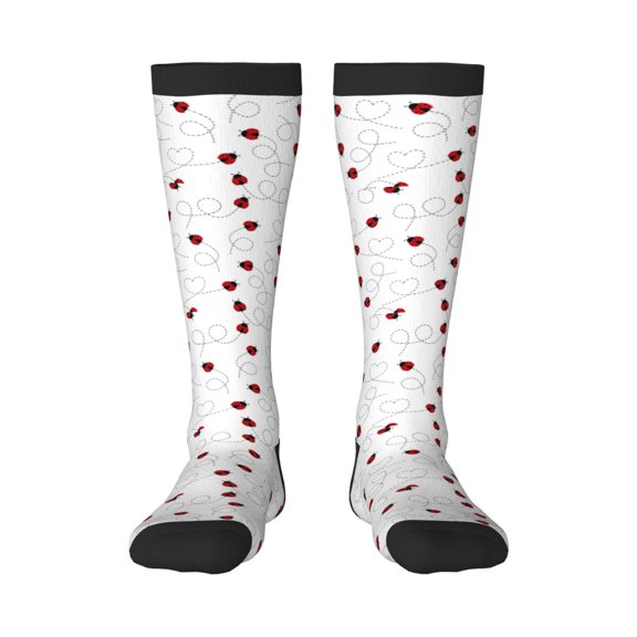 Xecao Ladybugs Flying On Dotted Route Print Compression Socks for Both Men And Women for Running, Travel, Flight, Nurse