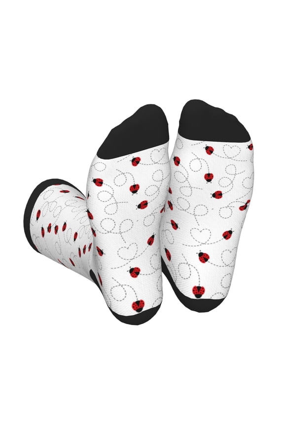 Ladybugs Flying On Dotted Route Print Crew Socks for Men and Women, Men's Soft Moisture-wicking Sock