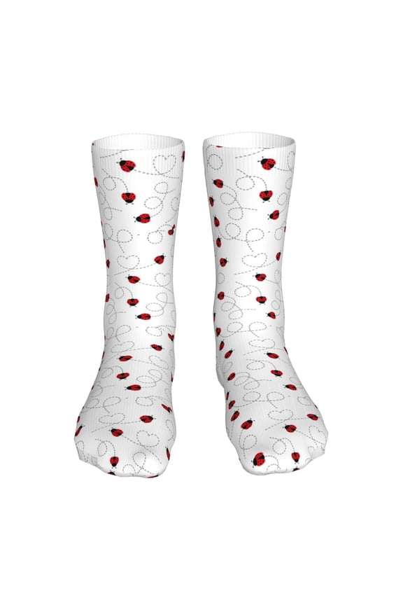 Ladybugs Flying On Dotted Route Print Fashion No Heel Casual Crew Socks Cushioned Breathable for Men Women - Moisture wicking,Not easy to fade Suitable for daily
