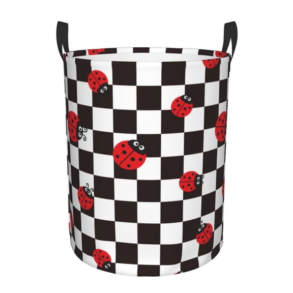 Xecao Ladybugs Of Black And White Checkers Print Laundry Basket,Laundry Hamper Designed for Storage Dirty Clothes Hamper,Collapsible Laundry Baskets-
