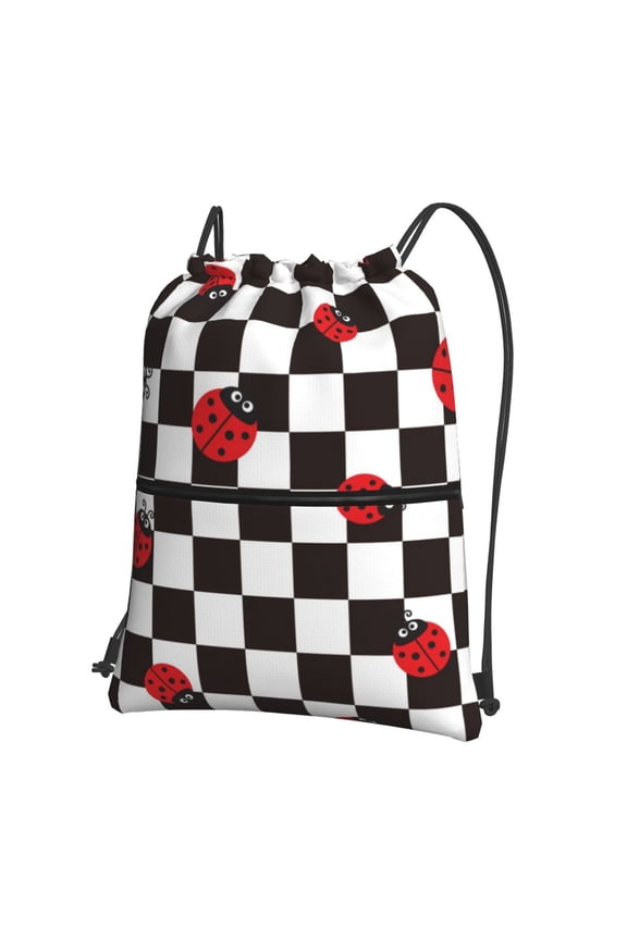Ladybugs Of Black And White Checkers for Drawstring Bags,Pull String Backpack Bags,String Bag Sackpack
