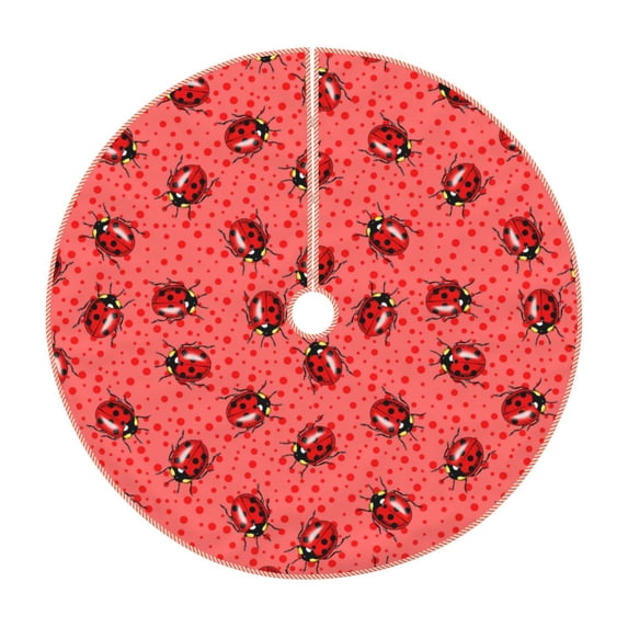 Xecao Ladybugs On Red Polka Dot Pattern Christmas Tree Skirt Round Xmas Tree Mat Base Cover for Holiday Home Decorations-48"