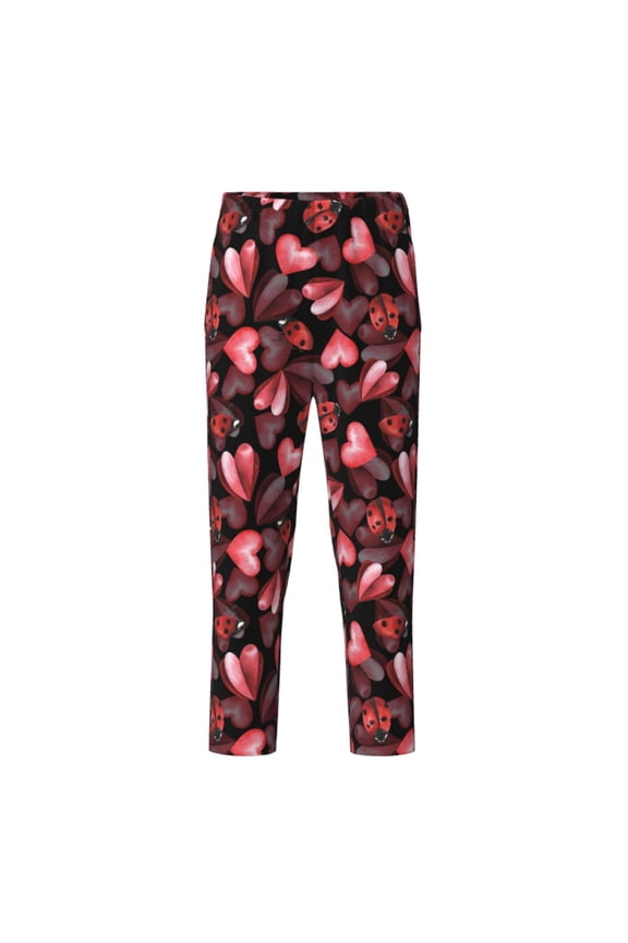 Ladybugs and Red Hearts Print Teenagers' Pajama Pants Long Sleep Pants Soft Elastic Waist Pajama Bottoms Elastic waist with 2 Pockets 5-16 Years-XS(5-6)
