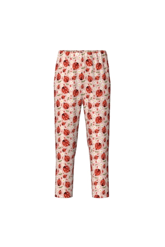 Ladybugs With Heart Spots Print Teenagers' Pajama Pants Long Sleep Pants Soft Elastic Waist Pajama Bottoms Elastic waist with 2 Pockets 5-16 Years-Large