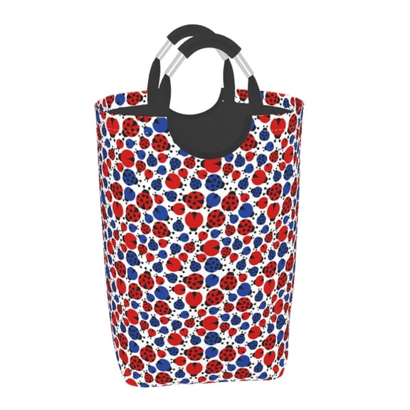 Xecao Ladybugs for Laundry Basket,Collapsible Large Laundry Hamper,Wash Bag for Laundry Room, Rolling Laundry Basket with Handles