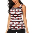 thumbnail image 1 of Xecao Ladybugs on Black and White Striped1 print women's scoop neck, loose-fit workout tank tops for the gym., 1 of 9