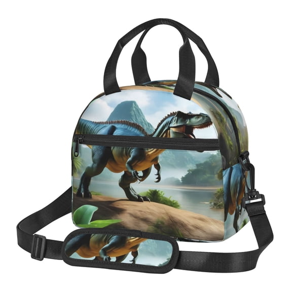 Xecao Lake Forest Dinosaur A Print Insulated Lunch Box, Lunch Cags Lunch Bag Featuring An Adjustable Shoulder Strap