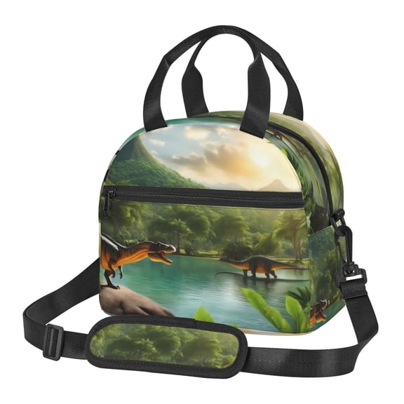 Xecao Lake Forest Dinosaur Print Insulated Lunch Box, Lunch Cags Lunch Bag Featuring An Adjustable Shoulder Strap
