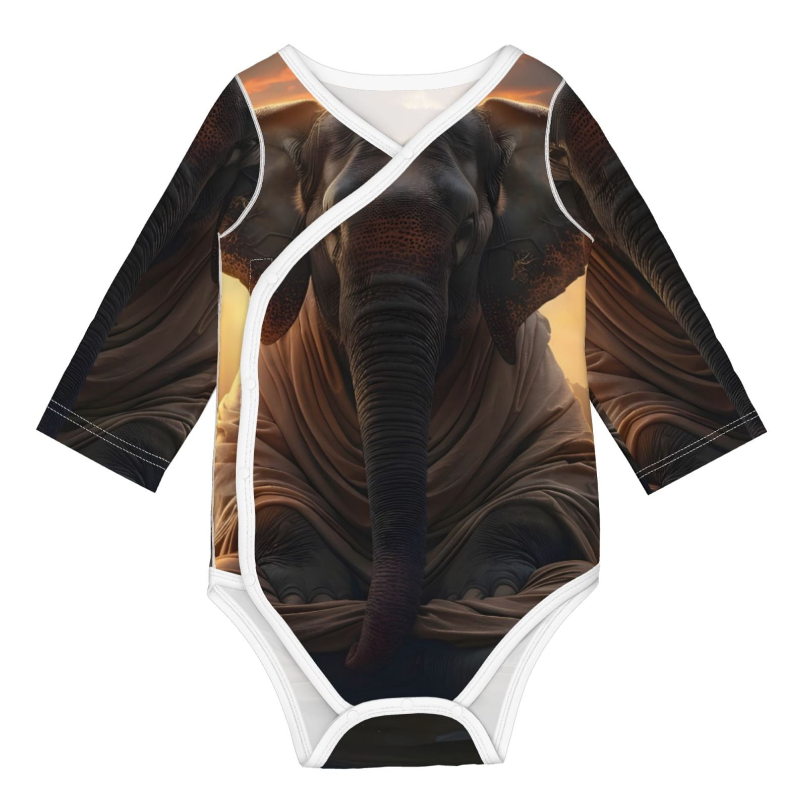Xecao Lake Meditating Elephant Print Baby unisex-baby Cotton Long-sleeve Bodysuits-6 Months