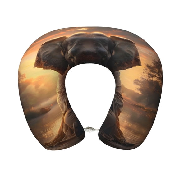 Xecao Lake Meditating Elephant Print Memory Foam Cervical Neck Pillow Versatile U-Shaped Pillows for Home,Office,Camping,Travelling,Soft Washable Cover