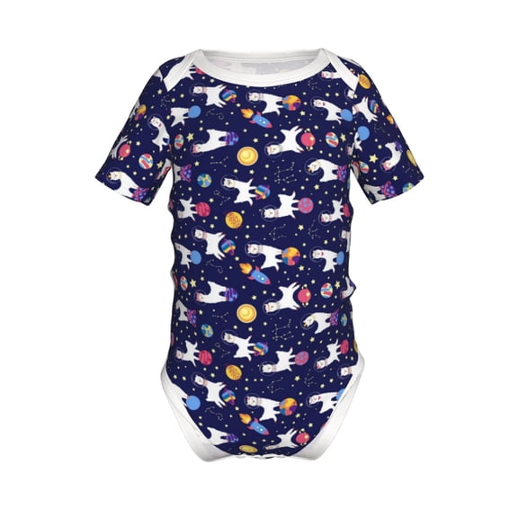 Xecao Lama in Space Pattern Baby Climbing Bodysuit Short Sleeve Onesie Unisex 0-12 Months Baby Shirt Newborn Outfits Crotch snap design-2 Years