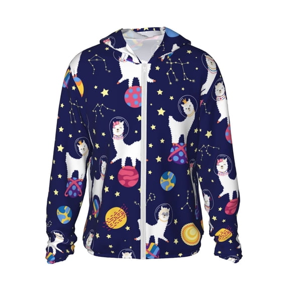 Xecao Lama in Space for Sun Shirt-A lightweight, hoodie-style long-sleeve UV protection garment designed for other outdoor activities.