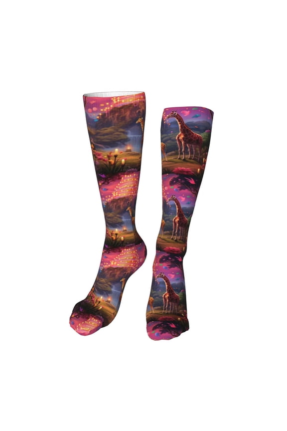 Lantern Giraffes Magical Forest Print Calf Socks Seamless Toe, Knee High Long Socks, Sports Socks Trouser Socks for Women and Men-One Size