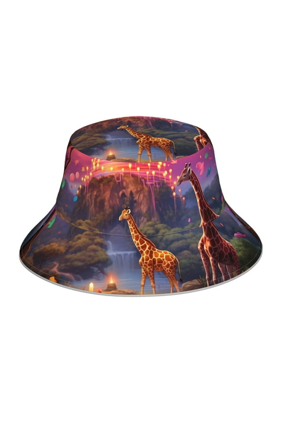 Lantern Giraffes Magical Forest Print Men and Women Night Reflective Hat Runner Cap Visor Bucket Hat Boonie Cap