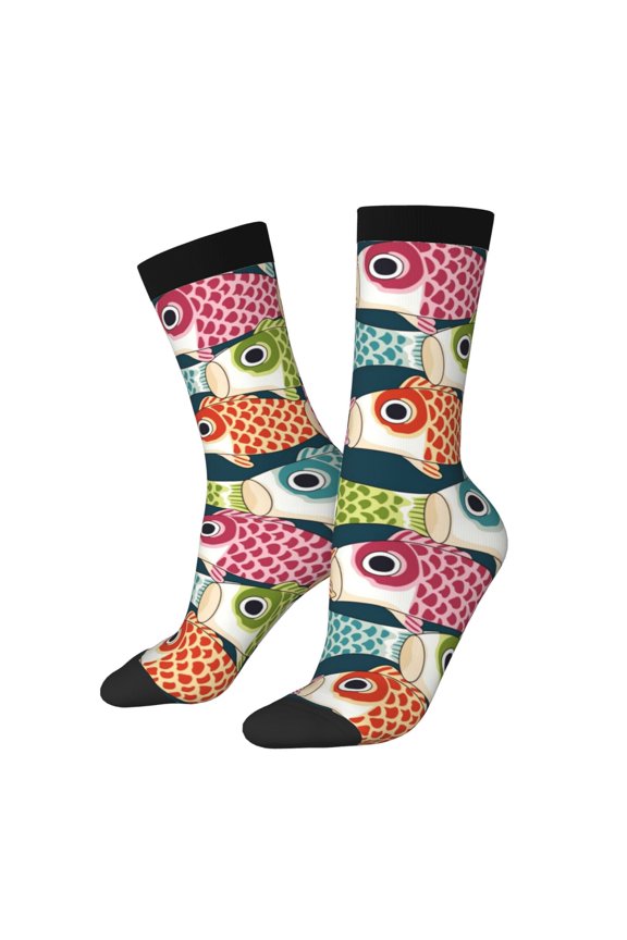 Lantern Koi Fish Pattern Sport Socks for Women and Men Crew Socks Sporty Calf Socks Casual Socks