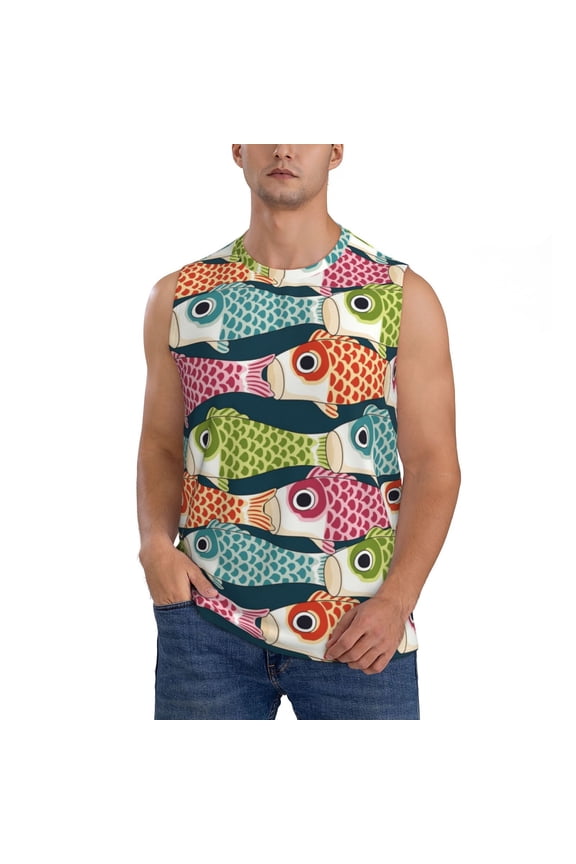 Lantern Koi Fish Print Men's Tank Top: Sleek Sleeveless Tee for Casual Sports and Beach Occasions-Medium