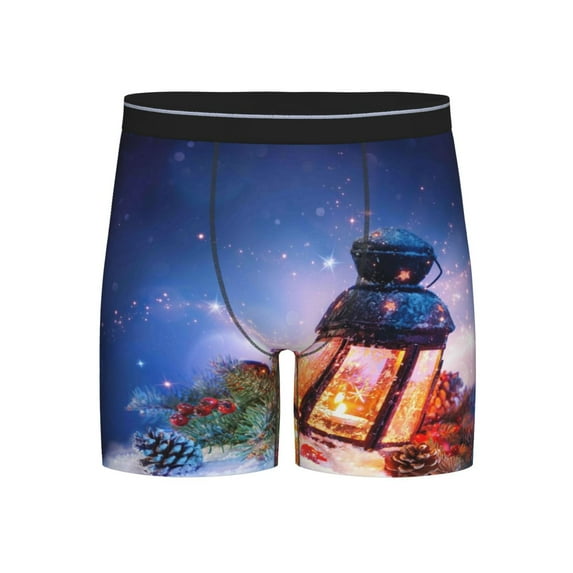 Xecao Lantern On Snow With Christmas Print Boxer Briefs for Men's Stretch Moisture-Wicking Underwear, Mid-Rise Classics breathable fabric