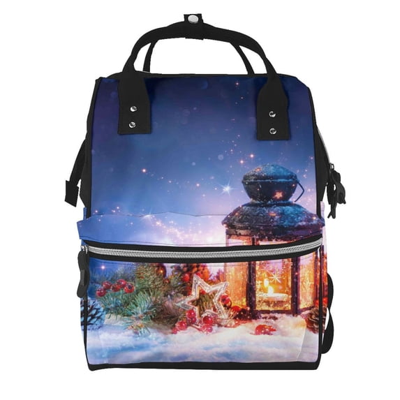 Xecao Lantern On Snow With Christmas print Large Capacity Nappy Bag is a multi-functional waterproof travel backpack, perfect as a nursing bag or mummy backpack for women
