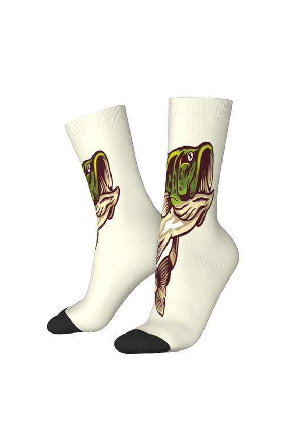 Largemouth Bass Fish (3) Pattern Sport Socks for Women and Men Crew Socks Sporty Calf Socks Casual Socks