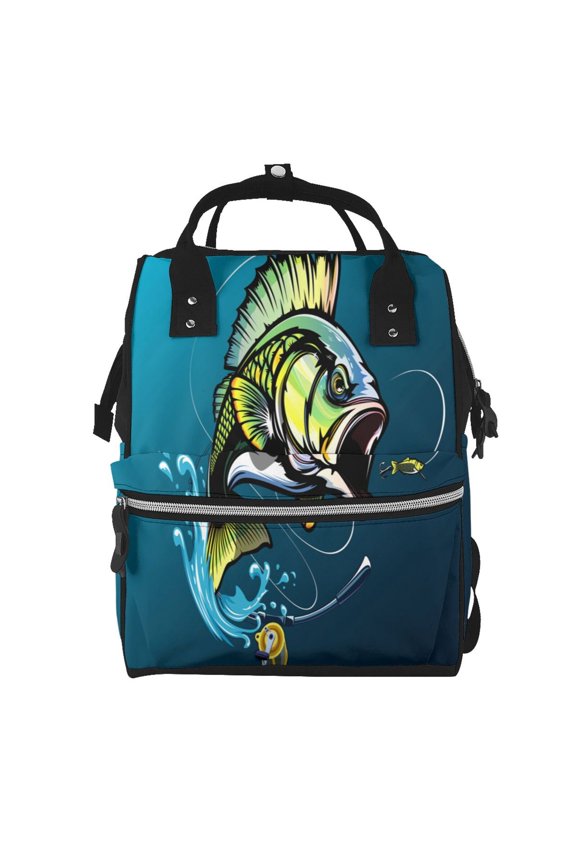 Largemouth Bass Fish Print Large Capacity Nappy Bag Is a Multi-Functional Waterproof Travel Backpack, Perfect as a Nursing Bag or Mummy Backpack for Women