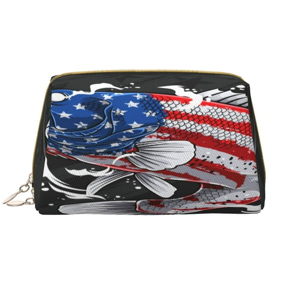 Xecao Largemouth Bass Fish in USA Print Fashion Makeup PVC Bag Large Capacity Travel Cosmetic Bag for Women Organizer Toiletry Clutch