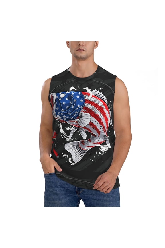 Largemouth Bass Fish in USA Print Men's Tank Top: Sleek Sleeveless Tee for Casual Sports and Beach Occasions-X-Large