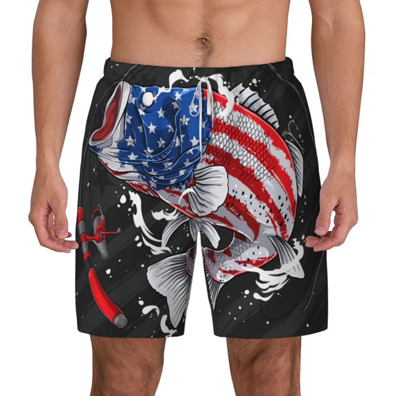 Xecao Largemouth Bass Fish in USA for Men's Swimming Trunks Swim Trunks Quick Dry Swim Shorts with Mesh Lining Funny Swimwear Bathing Suits