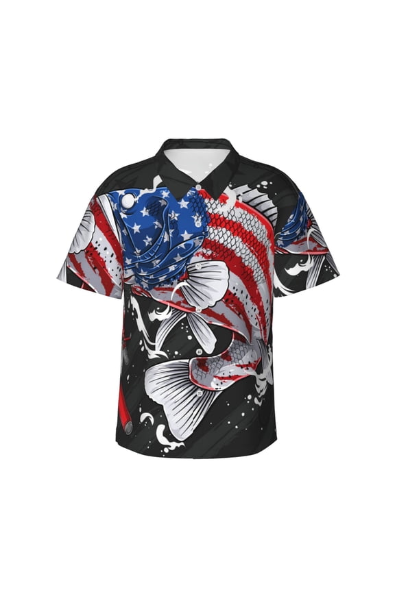 Largemouth Bass Fish in USA print Hawaiian shirt - a stylish short-sleeve button-down for men, perfect for casual beach and tropical outings.