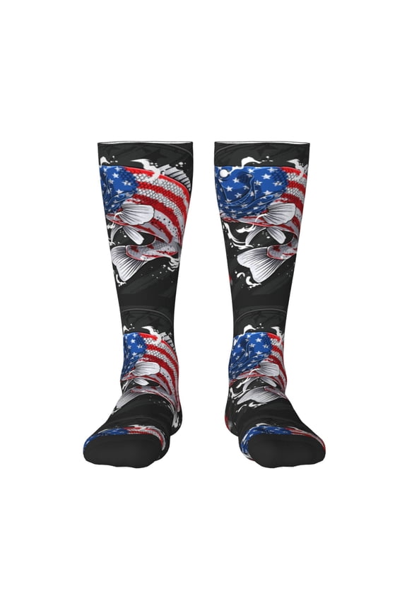 Largemouth Bass Fish in USA print thigh-high socks, crafted for both men and women with a stretchy, high-opaque design perfect for daily wear