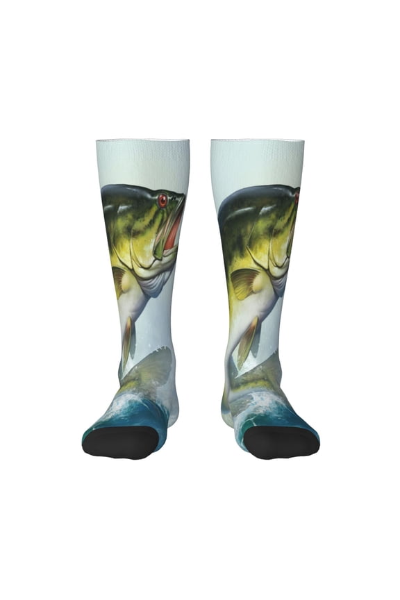 Largemouth Bass jumps out of water Print Compression Socks for Both Men And Women for Running, Travel, Flight, Nurse