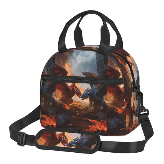 Xecao Lava Dragon Print Insulated Lunch Box, Lunch Cags Lunch Bag Featuring An Adjustable Shoulder Strap