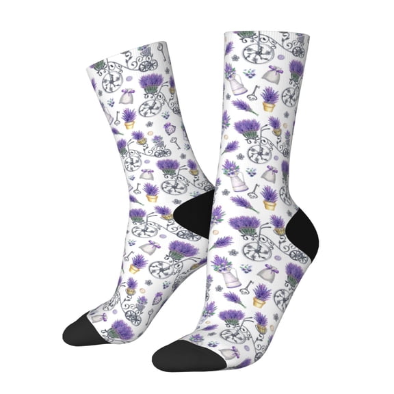 Xecao Lavender Bicycle Pattern Sport Socks for Women and Men Crew Socks Sporty Calf Socks Casual Socks