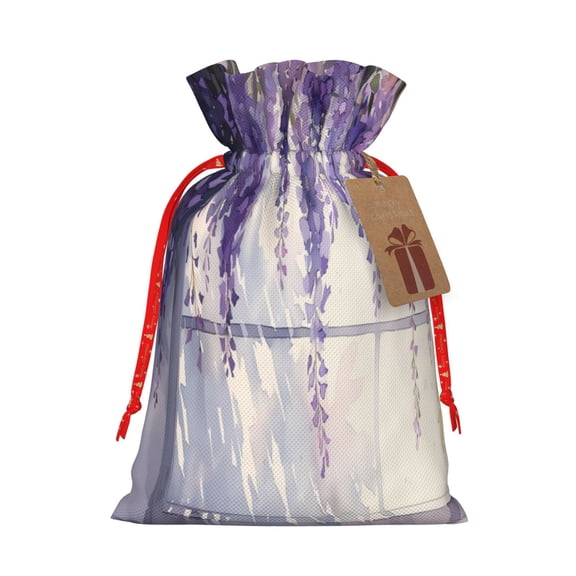 Xecao Lavender Blooms Window Print Burlap Gift Bags with Drawstring and Gift Tags, Gift Bags, Burlap Bags, Jute Bags for Party, Christmas, DIY Craft Bags-Medium