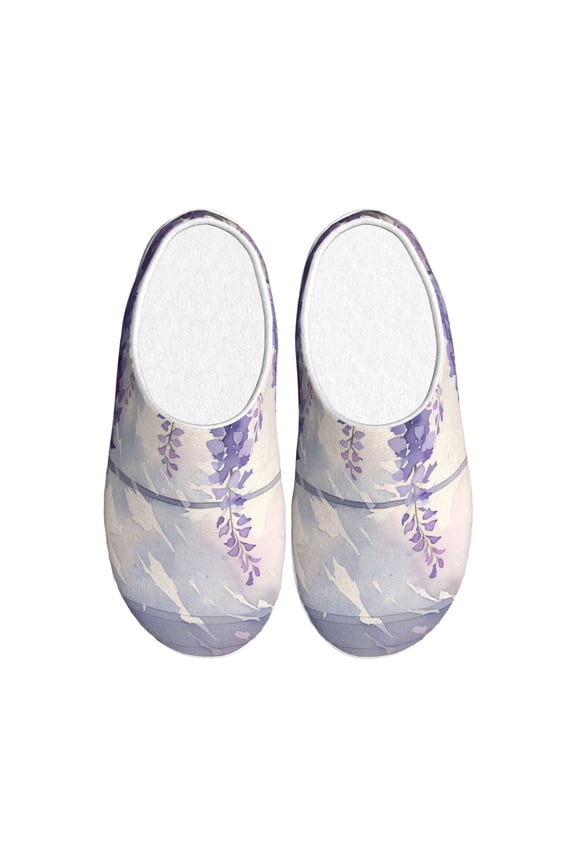 Lavender Blooms Window Print Cotton Slippers Fuzzy Warm Cozy Slippers Non Slip House Slippers For Indoor Outdoor Cotton Slippers House Slippers-46/47