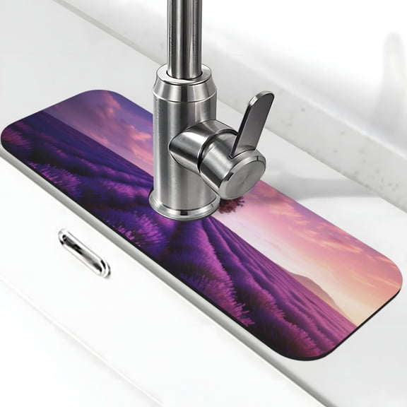 Xecao Lavender Field Sunset for Kitchen Sink Splash Guard Faucet Mat , Faucet Guard & Draining mat, (15" X 5.5" )
