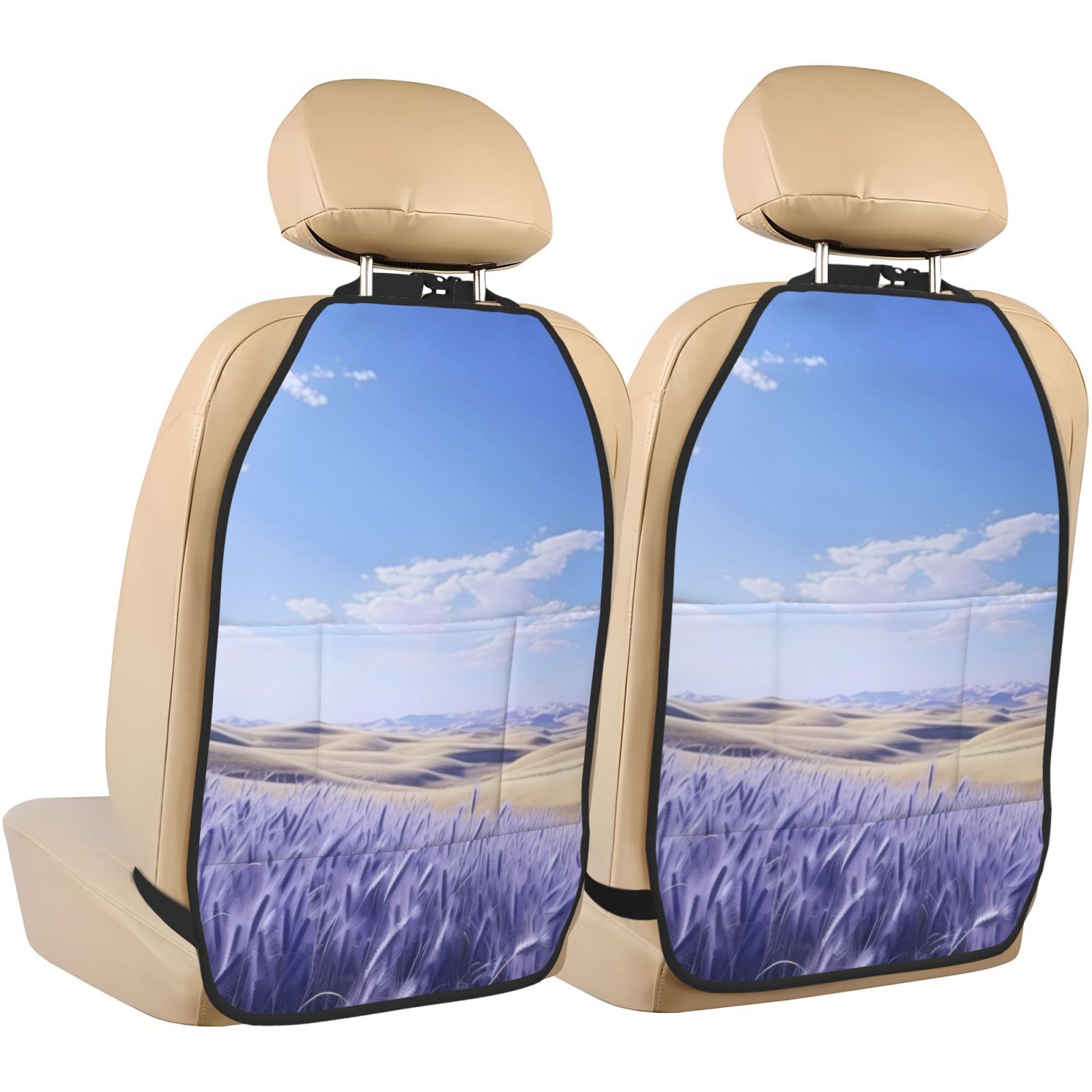 Xecao Lavender Fields Under Blue Sky Pattern Car Seat Back Protector 2 Pack Large Capacity Pocket, Kick Mats Back Seat Protector
