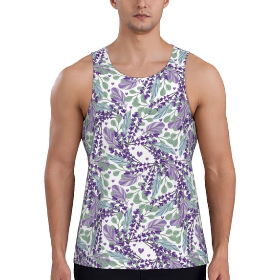 Xecao Lavender Flowers Men's Tank Top Workout Quick Dry Sleeveless Gym Jogging Muscle Shirts Summer Swim Beach Tops
