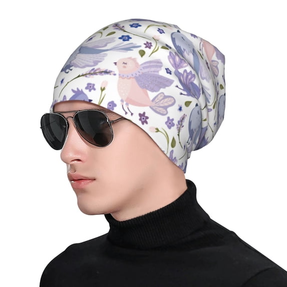 Xecao Lavender Flowers Print Beanie Knitted Hat for Men Women, Winter Fashion Knit Cuffed Caps Unisex