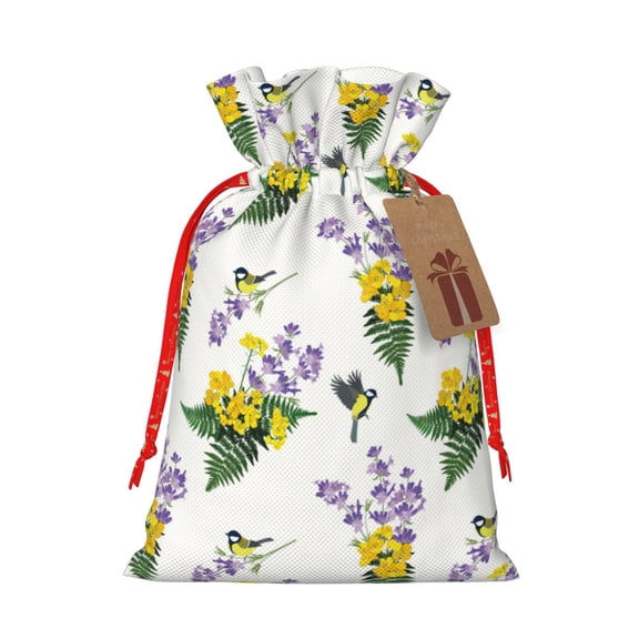 Xecao Lavender Flowers Print Burlap Gift Bags with Drawstring and Gift Tags, Gift Bags, Burlap Bags, Jute Bags for Party, Christmas, DIY Craft Bags-Medium