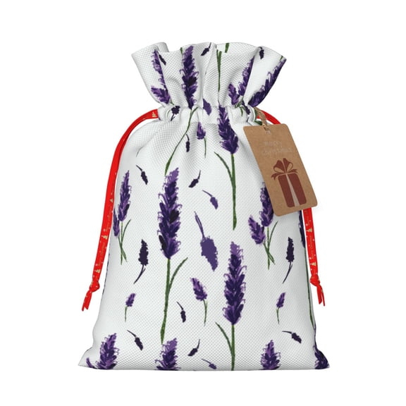 Xecao Lavender Flowers Print Burlap Gift Bags with Drawstring and Gift Tags, Gift Bags, Burlap Bags, Jute Bags for Party, Christmas, DIY Craft Bags-Medium