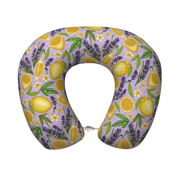 Xecao Lavender Flowers Print Memory Foam Cervical Neck Pillow Versatile U-Shaped Pillows for Home,Office,Camping,Travelling,Soft Washable Cover