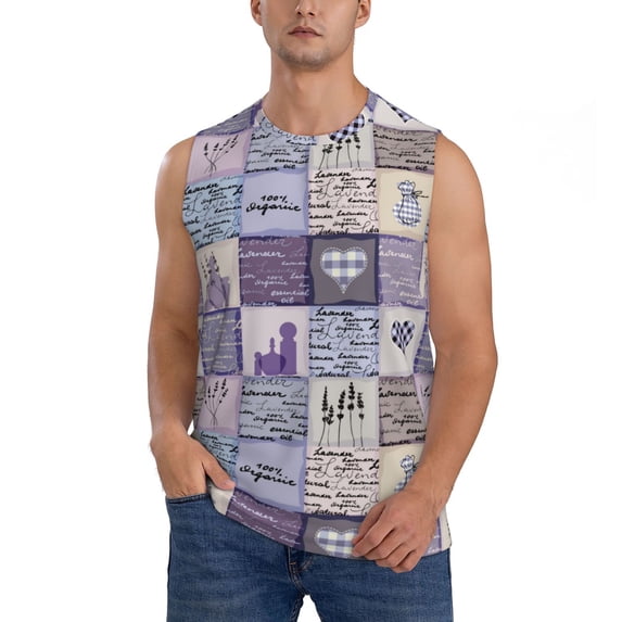 Xecao Lavender Flowers Print Men's Tank Top: Sleek Sleeveless Tee for Casual Sports and Beach Occasions-Medium