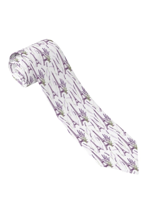 Lavender Flowers Print Tie For Men Necktie Woven Jacquard Neck Ties,Classic Men's Tie