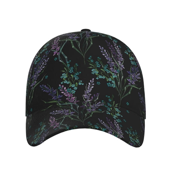 Xecao Lavender Flowers for Baseball Cap: Unisex, crafted from classic polyester twill fabric, featuring a soft unconstructed design