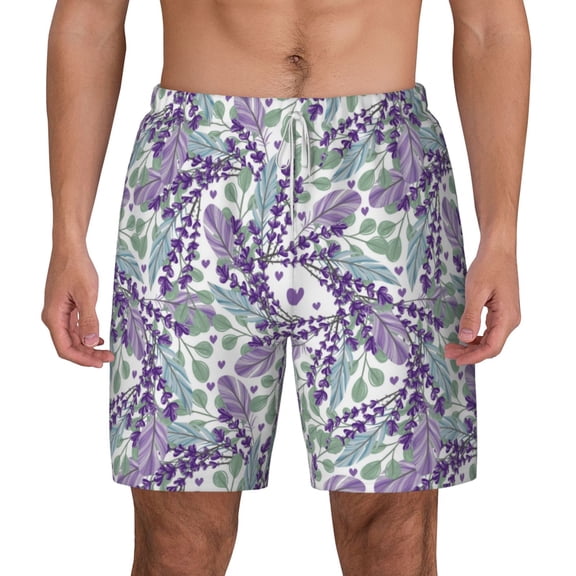 Xecao Lavender Flowers for Men's Swimming Trunks Swim Trunks Quick Dry Swim Shorts with Mesh Lining Funny Swimwear Bathing Suits