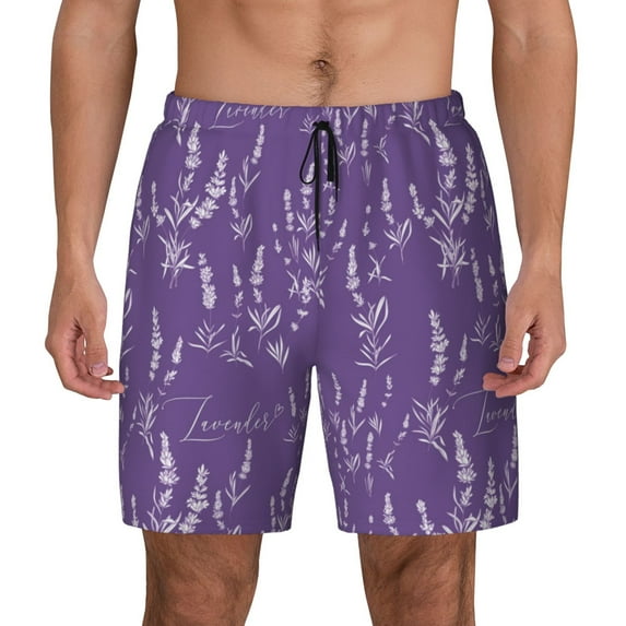 Xecao Lavender Flowers for Men's Swimming Trunks Swim Trunks Quick Dry Swim Shorts with Mesh Lining Funny Swimwear Bathing Suits
