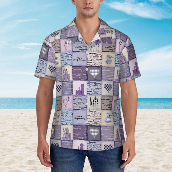 Xecao Lavender Flowers print Hawaiian shirt - a stylish short-sleeve button-down for men, perfect for casual beach and tropical outings.